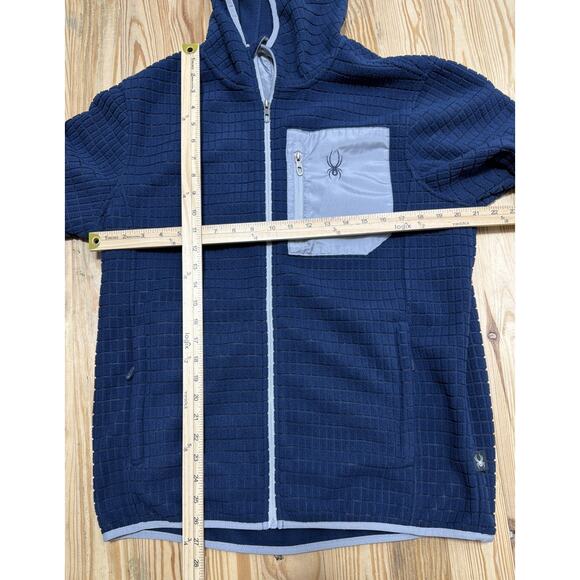 Spyder Men's Full Zip Jacket Hoodie Fleece Dry Thermo Web Blue Textured Medium - Picture 3 of 5